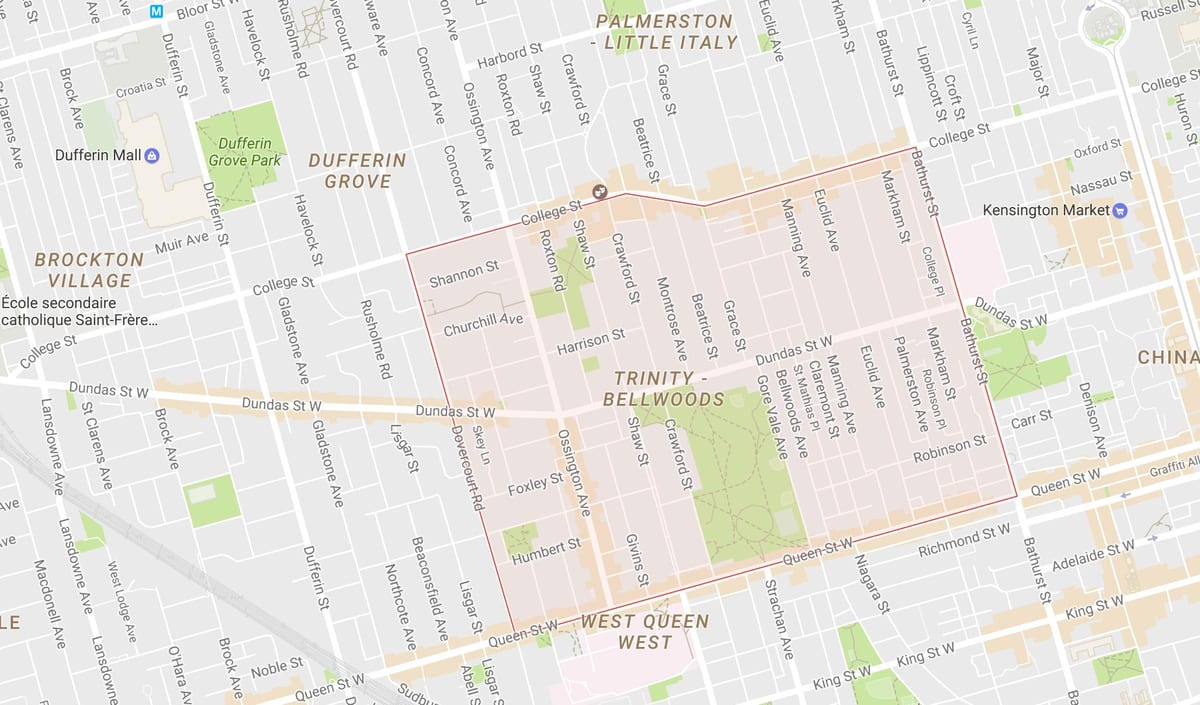 Քարտեզ Երրորդության–Bellwoods ՝ Տորոնտոյի