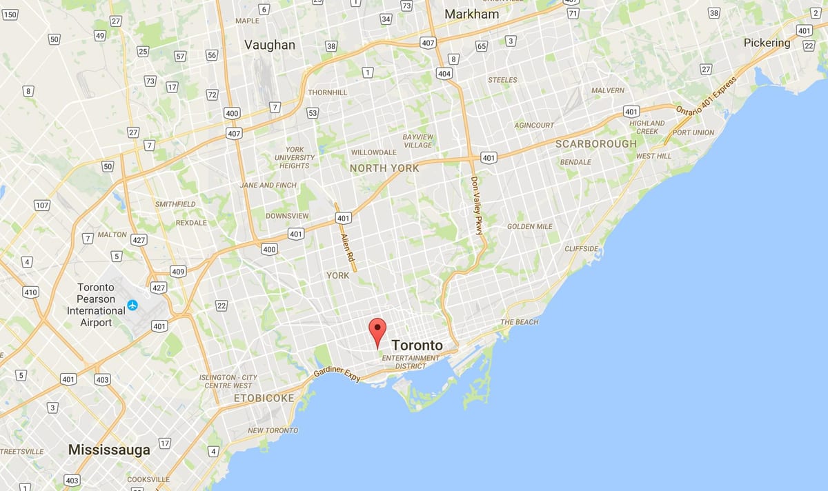 Քարտեզ Երրորդության–Bellwoods շրջան Տորոնտոյում