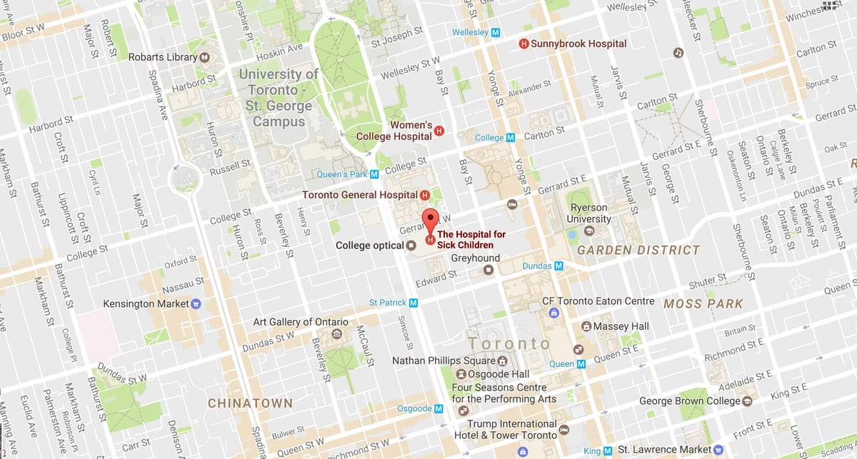 Քարտեզ կայքը sickkids Տորոնտոյում