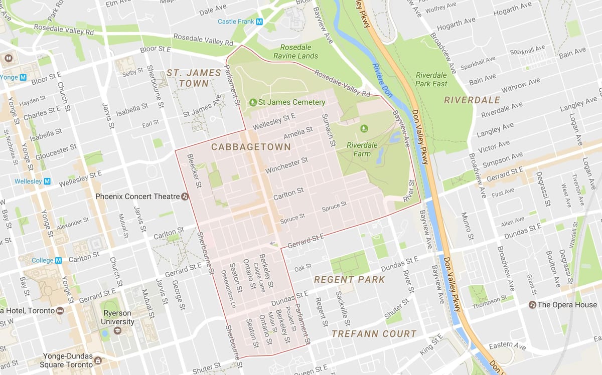 Քարտեզ Cabbagetown ՝ Տորոնտոյի