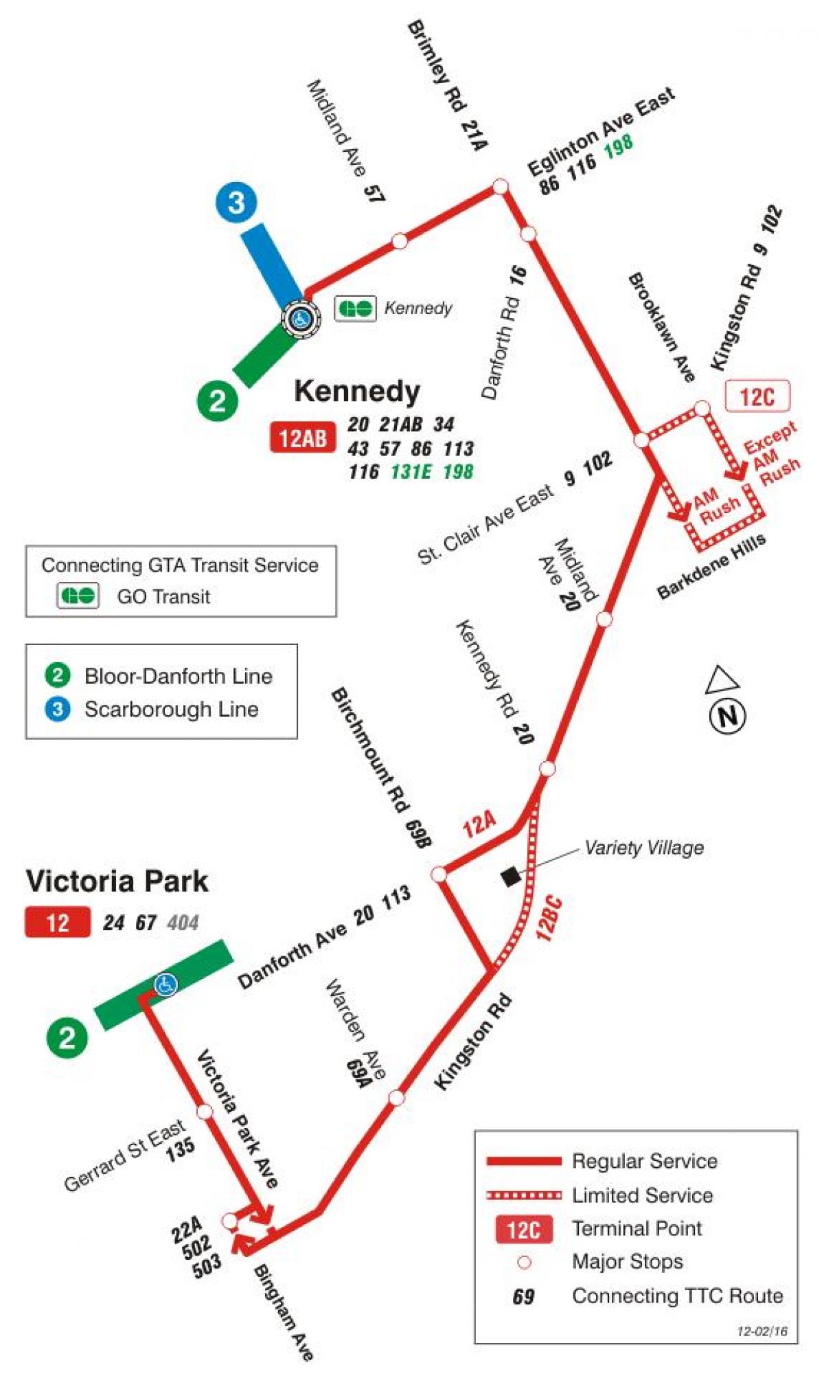 Քարտեզ ТТК 12 Kingston-րդ ավտոբուսային երթուղի Տորոնտոյում