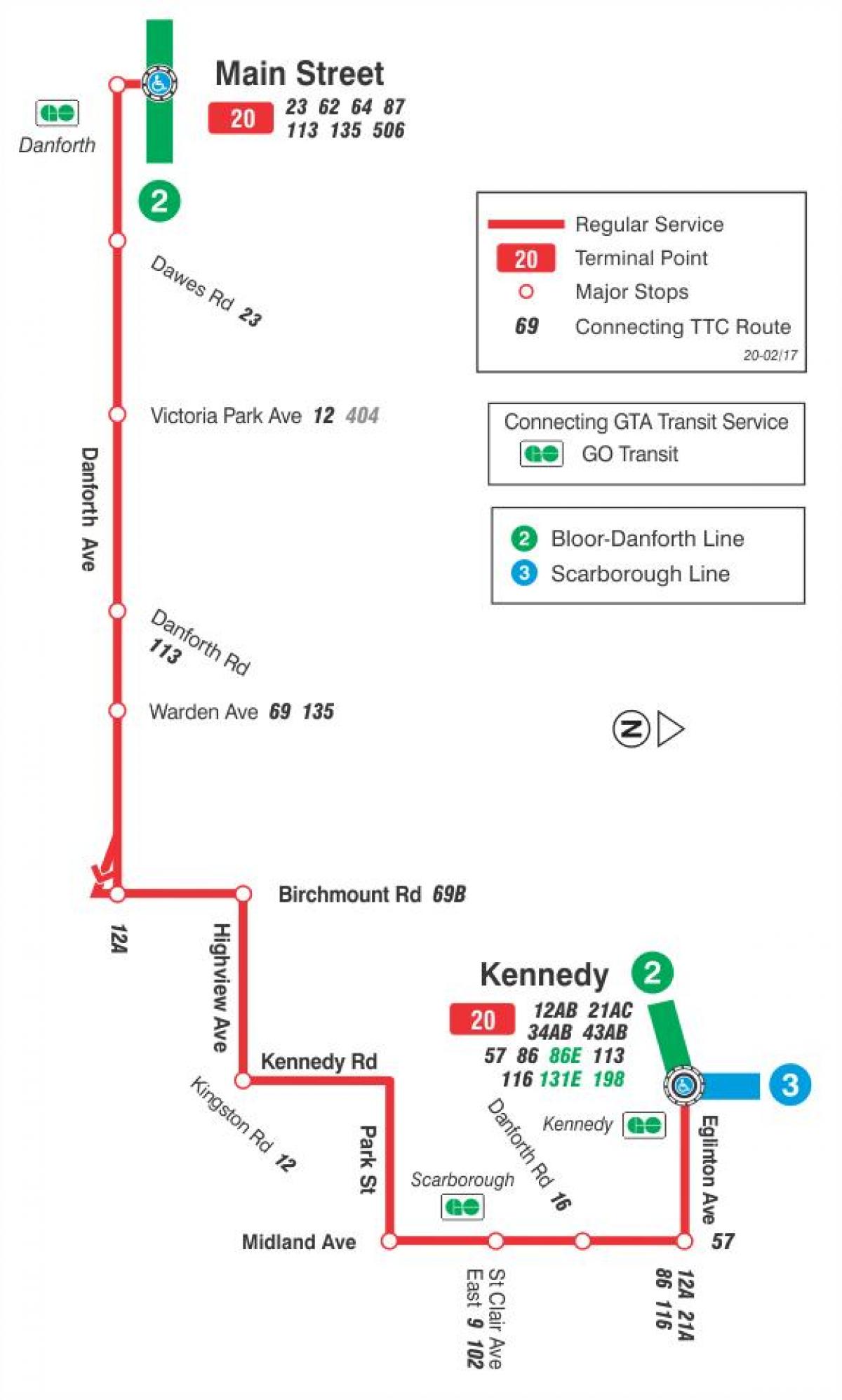 Քարտեզ ТТС 20 Клифсайд ավտոբուսը երթուղով Տորոնտոյում