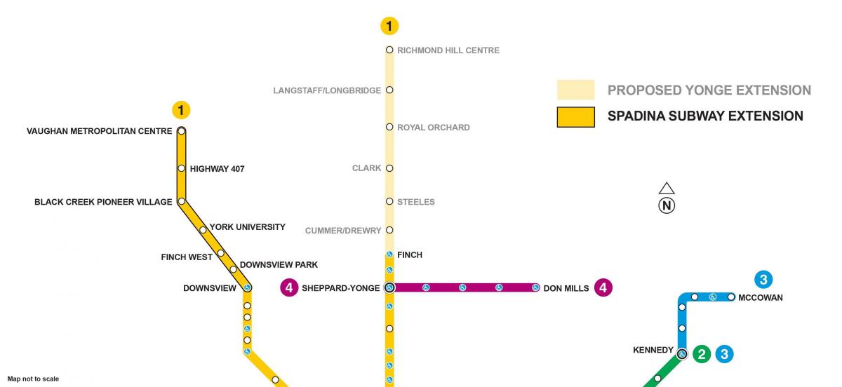 Քարտեզ Տորոնտոյի մետրոյի ընդլայնումը 