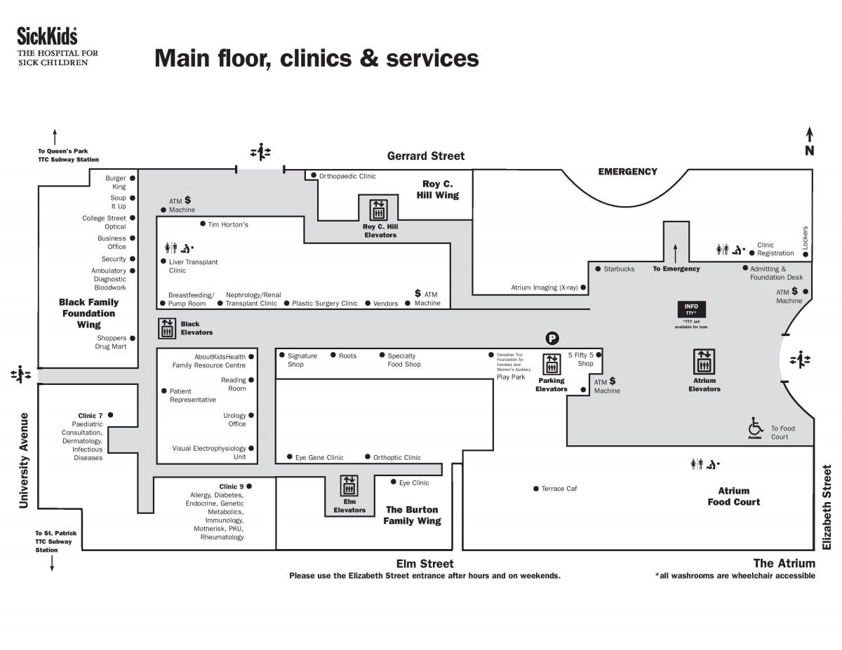 Քարտեզը հիվանդանոցը հիվանդ երեխաների Տորոնտոյում առաջին հարկ
