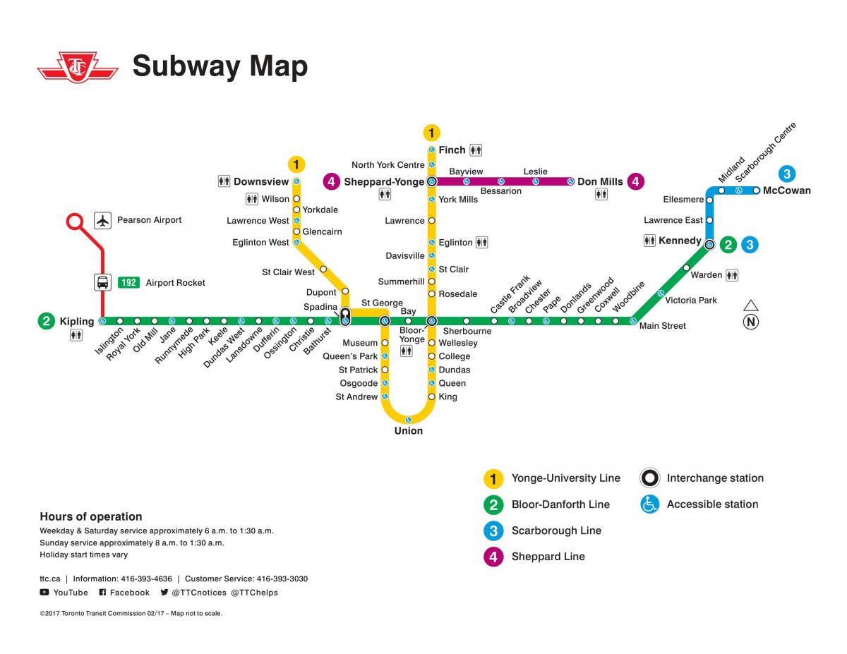Քարտեզ Տորոնտոյի TTC մետրոյում