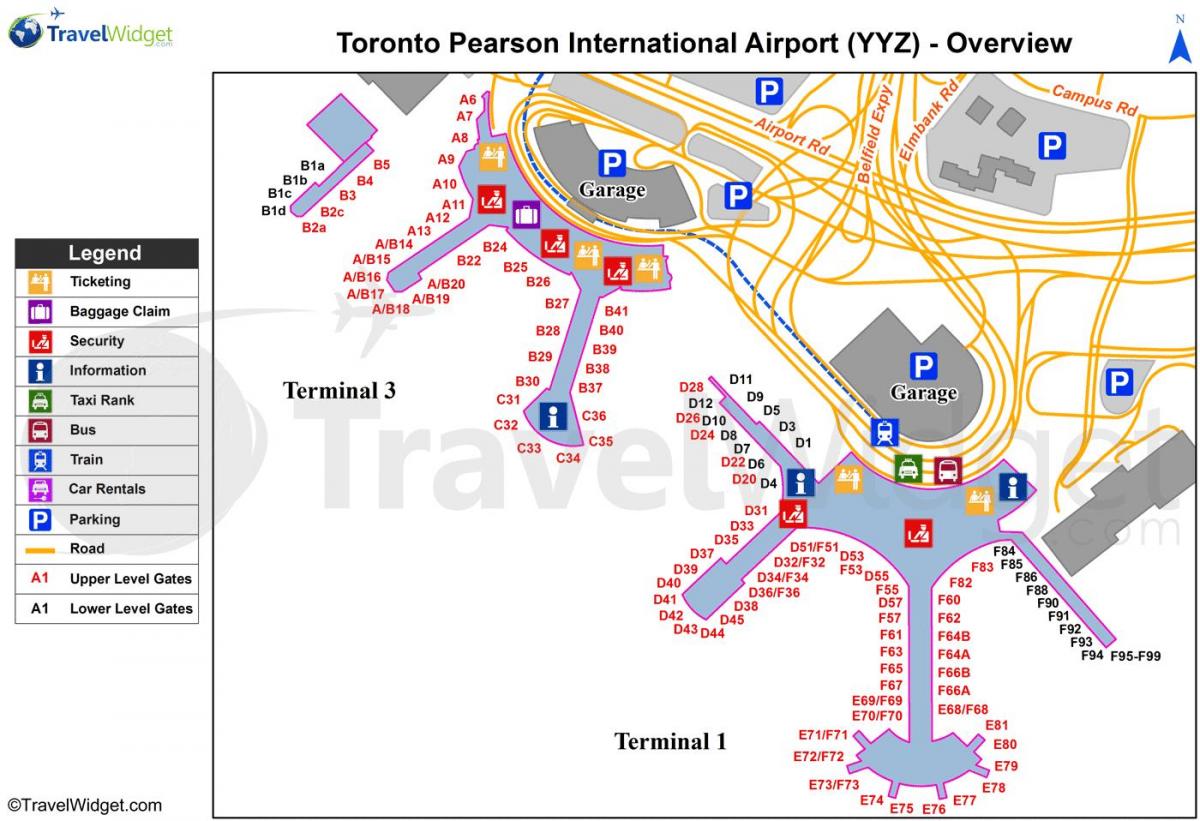 Քարտեզ Տորոնտոյի Միջազգային օդանավակայանը Pearson 