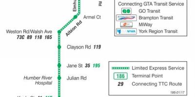 Քարտեզ ТТК 186 հրթիռներ Wilson ավտոբուսային երթուղու Տորոնտոյում